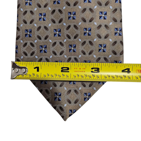 Arrow 1851 Silk Tie Brown Blue Geometric Pattern 3.75” Wide Classic Necktie USA - Picture 6 of 6